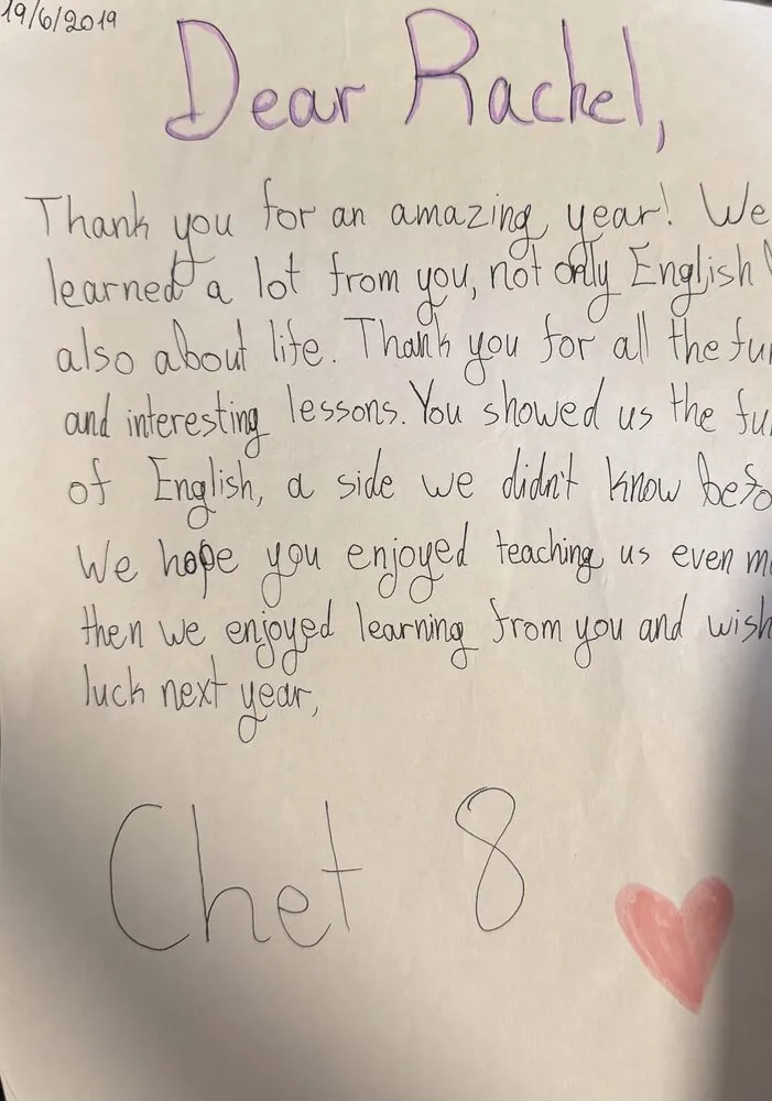 A student's end-of-year note