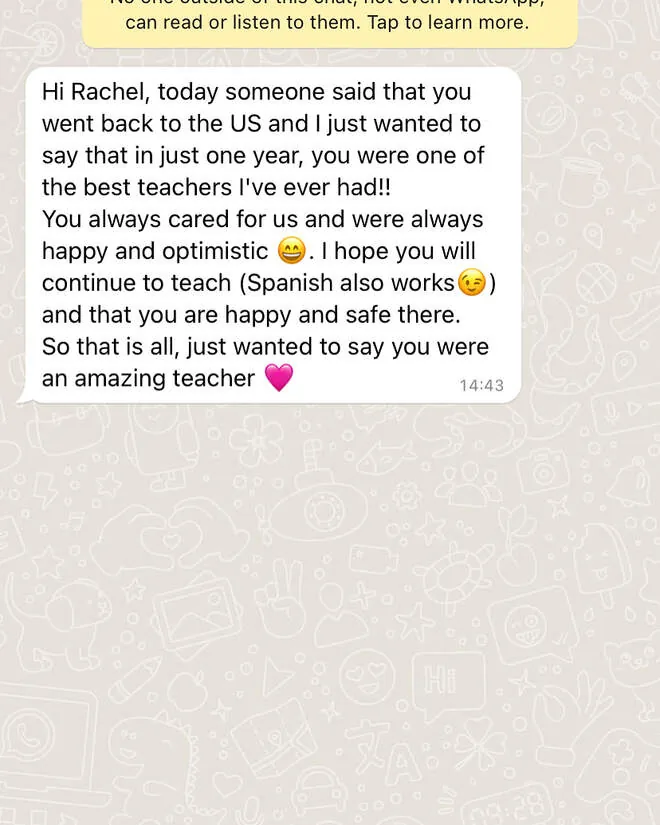A former student, writing after Rachel moved